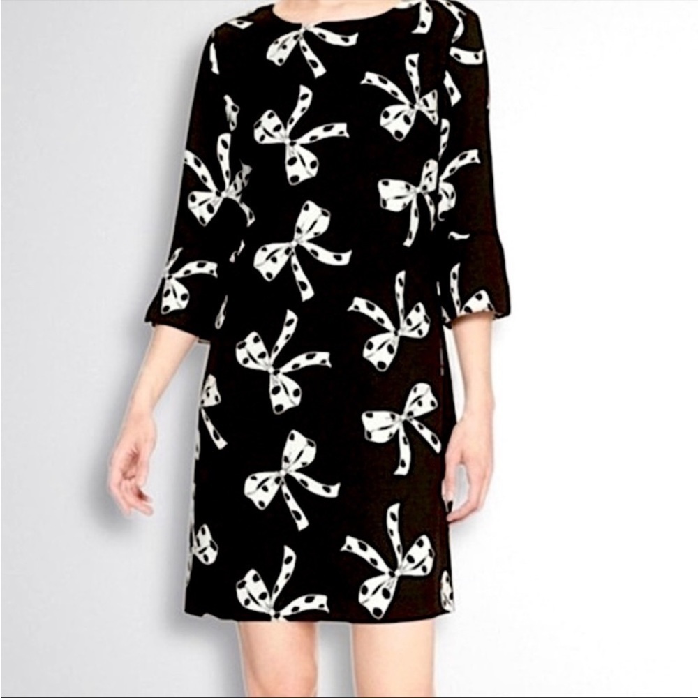 Banana Republic Black & White Spotted Bow 3/4th Sleeve Mini Dress Size 10